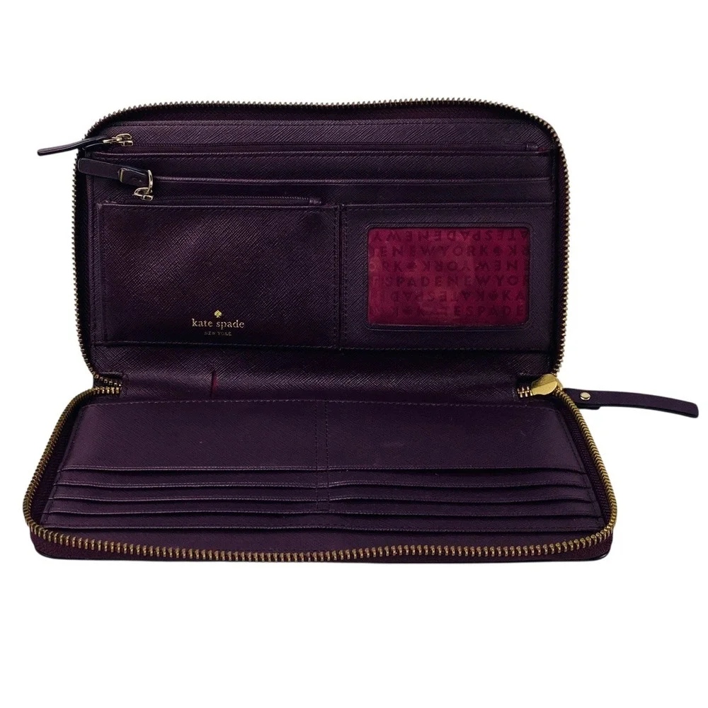 Kate Spade New York Laurel Way Talla Texture Deep Plum Leather Zip AroundWallet